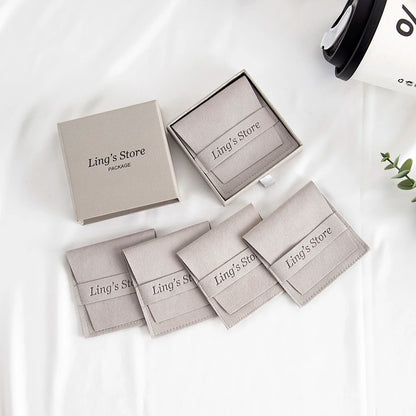 24Sets Personalized Custom Logo Jewelry Gift Box with High Quailty Microfiber Velvet Envelope Bag Rings Earrings Organizer Pouch