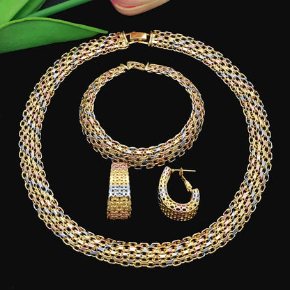 Simple Elegant Gold Color Women Jewelry Sets Necklace Earrings Bracelet Set Fashion Set Dubai Wedding Banquet Party Gifts