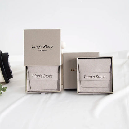 24Sets Personalized Custom Logo Jewelry Gift Box with High Quailty Microfiber Velvet Envelope Bag Rings Earrings Organizer Pouch