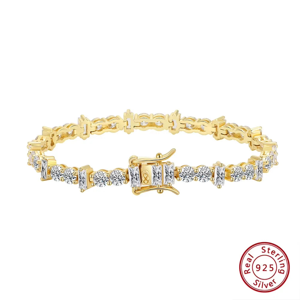 Rinntin 14K Gold Plated Hip Hop AAAAA Cubic Zirconia Tennis Bracelet 925 Sterling Silver 2025 Sparkling Crystal Jewelry SB208