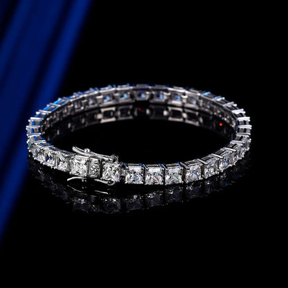 YLMyself Bracelet 925 Silver 4x4mm Square Cubic Zirconia Pave Full Chain 15-21CM Unisex Jewelry Gift For Men Women